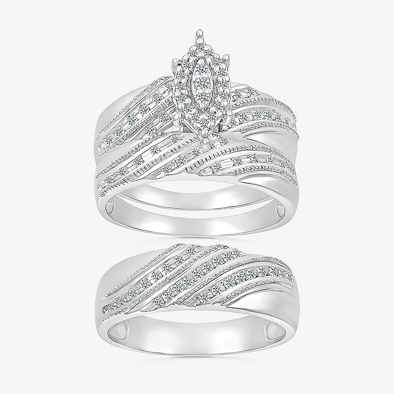 5.20mm Unisex Adult 1/3 CT. T.W. Natural White Diamond 10K Gold Marquise Halo Side Stone Ring Set