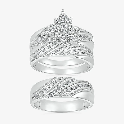 5.20mm Unisex Adult 1/3 CT. T.W. Natural White Diamond 10K Gold Marquise Halo Side Stone Ring Set