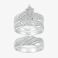 5.20mm Unisex Adult 1/3 CT. T.W. Natural White Diamond 10K Gold Marquise Halo Side Stone Ring Set