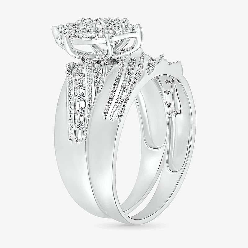5.20mm Unisex Adult 1/3 CT. T.W. Natural White Diamond 10K Gold Marquise Halo Side Stone Ring Set