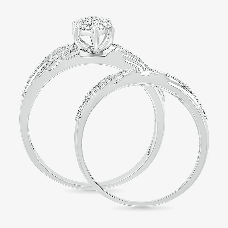 5.20mm Unisex Adult 1/3 CT. T.W. Natural White Diamond 10K Gold Marquise Halo Side Stone Ring Set