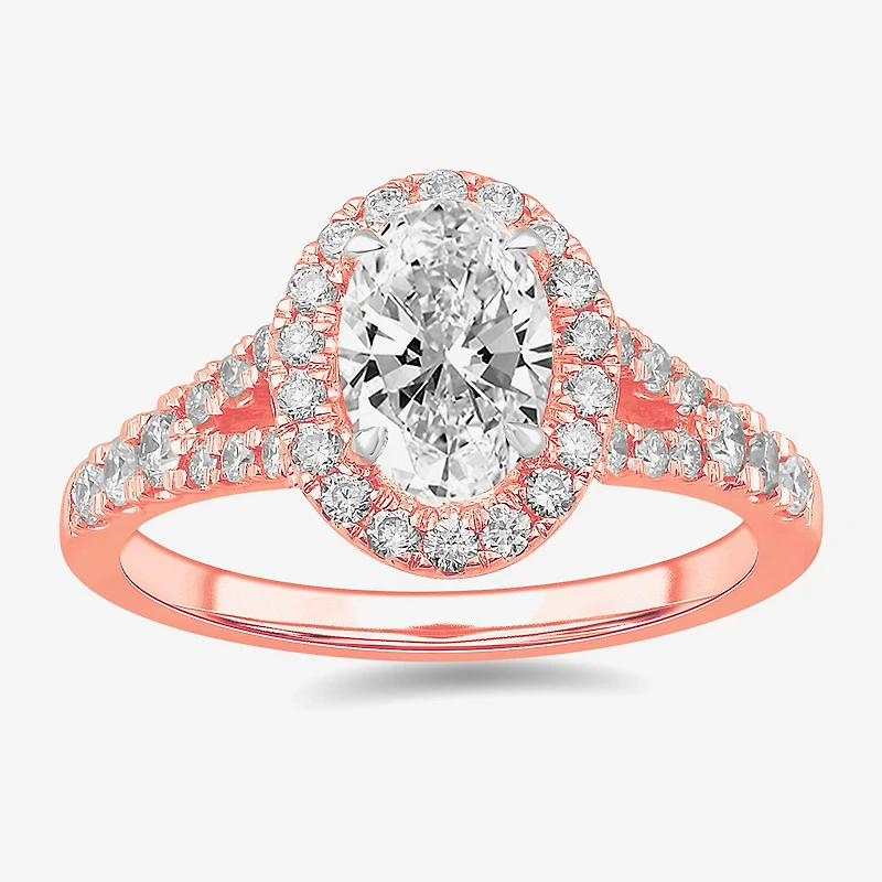 Signature By Modern Bride (G-H / Si1-Si2) Womens 1 3/8 CT. T.W. Lab Grown White Diamond 14K Gold Oval Side Stone Engagement Ring