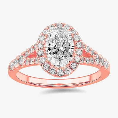Signature By Modern Bride (G-H / Si1-Si2) Womens 1 3/8 CT. T.W. Lab Grown White Diamond 14K Gold Oval Side Stone Engagement Ring