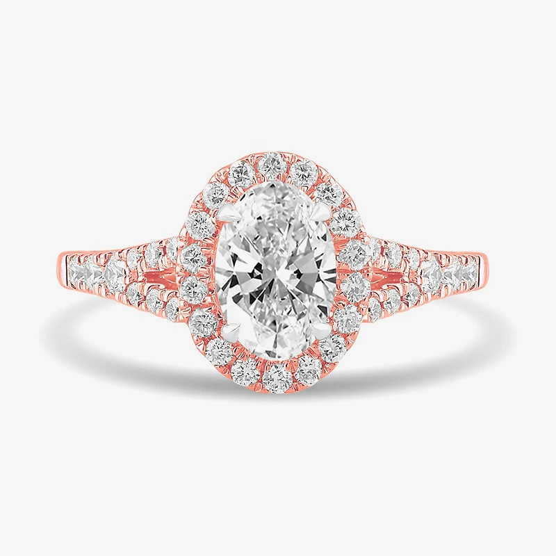 Signature By Modern Bride (G-H / Si1-Si2) Womens 1 3/8 CT. T.W. Lab Grown White Diamond 14K Gold Oval Side Stone Engagement Ring