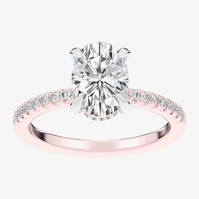 (G-H / Si1-Si2 Womens 4 1/4 CT. T.W. Lab Grown White Diamond 14K Gold Oval Side Stone Engagement Ring
