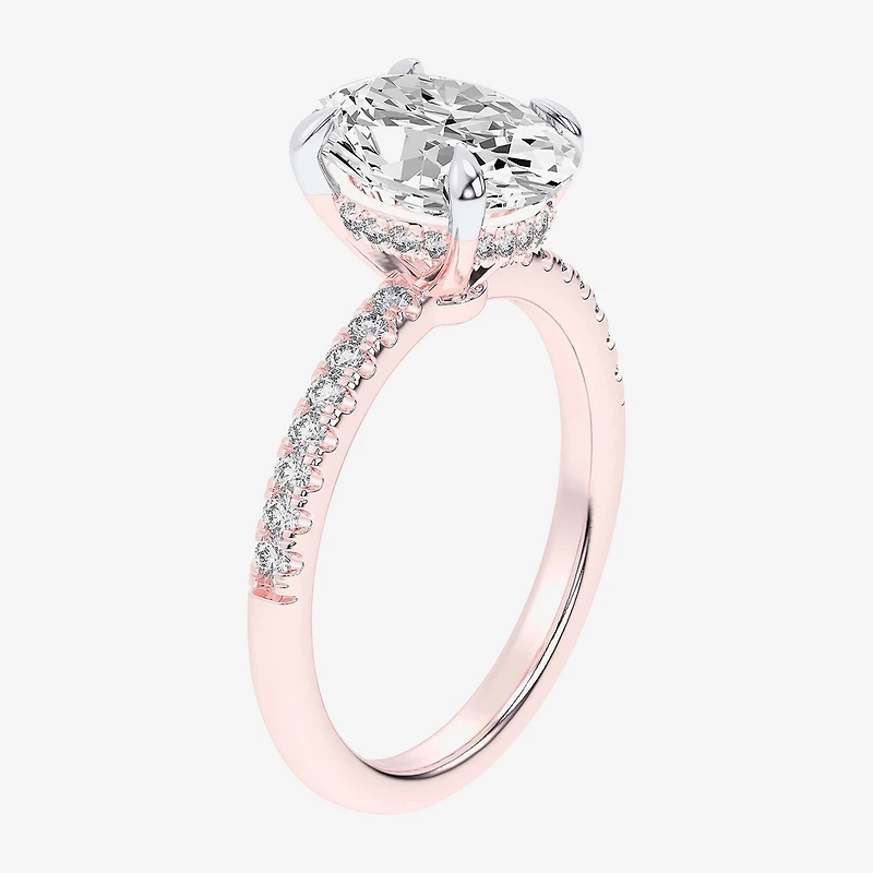 (G-H / Si1-Si2 Womens 4 1/4 CT. T.W. Lab Grown White Diamond 14K Gold Oval Side Stone Engagement Ring
