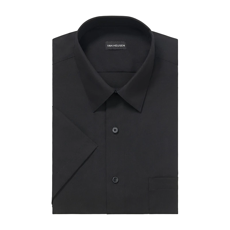Van Heusen Poplin Mens Regular Fit Easy Care Wrinkle Free Short Sleeve Dress Shirt