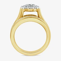 (G / Si1-Si2) Womens 3 CT. T.W. Lab Grown White Diamond 10K Gold Round Side Stone Halo Bridal Set