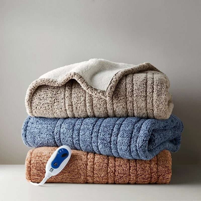 True North By Sleep Philosophy Marbled Sherpa Heated Washable Electric Midweight Throw