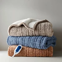 True North By Sleep Philosophy Marbled Sherpa Heated Washable Electric Midweight Throw
