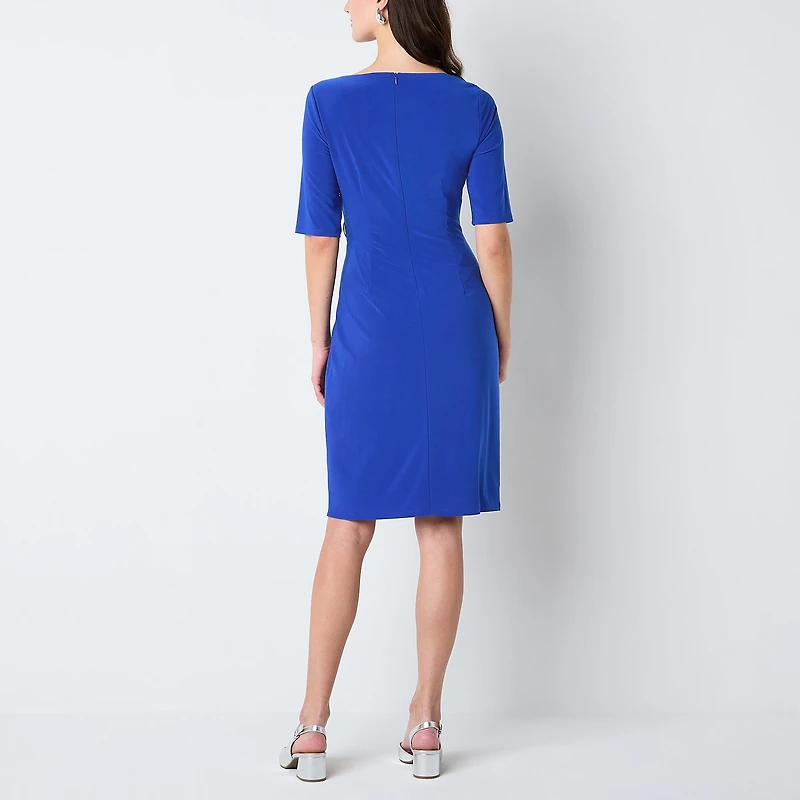 Jessica Howard Womens Boat Neck Elbow Sleeve Sheath Dress