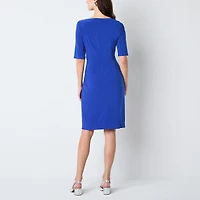 Jessica Howard Womens Boat Neck Elbow Sleeve Sheath Dress