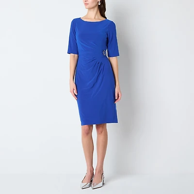 Jessica Howard Womens Boat Neck Elbow Sleeve Sheath Dress