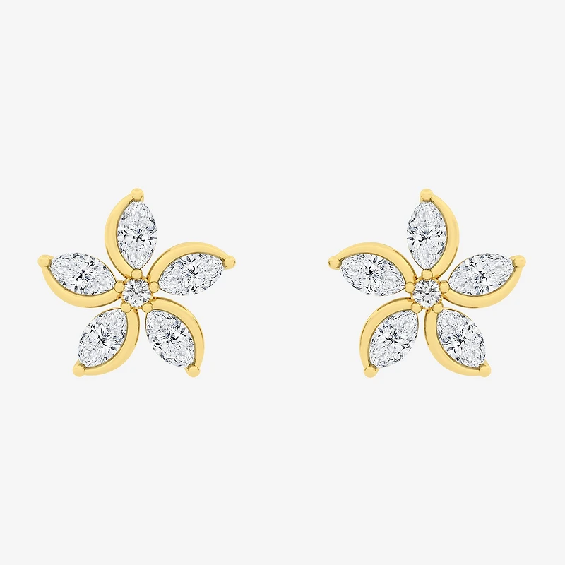 Diamond Blossom (F / Vs2) 1 CT. T.W. Lab Grown White Diamond 10K Gold 11.8mm Flower Stud Earrings