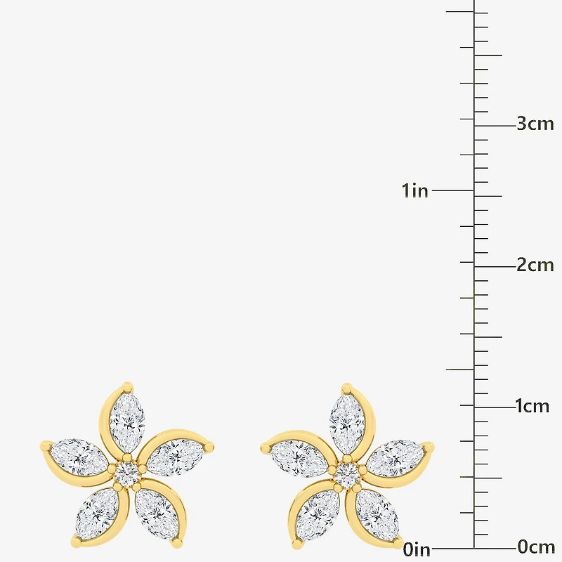 Diamond Blossom (F / Vs2) 1 CT. T.W. Lab Grown White Diamond 10K Gold 11.8mm Flower Stud Earrings