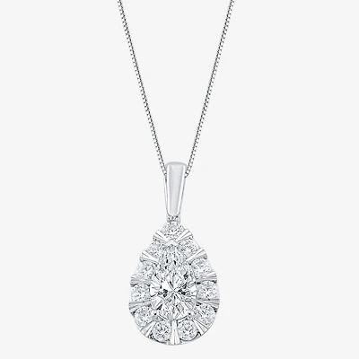 (F / Vs2) Womens 1 CT. T.W. Lab Grown White Diamond 10K Gold Pear 18 Inch Pendant Necklace