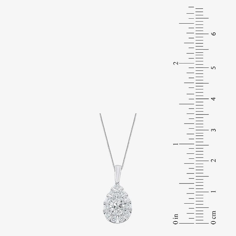 (F / Vs2) Womens 1 CT. T.W. Lab Grown White Diamond 10K Gold Pear 18 Inch Pendant Necklace