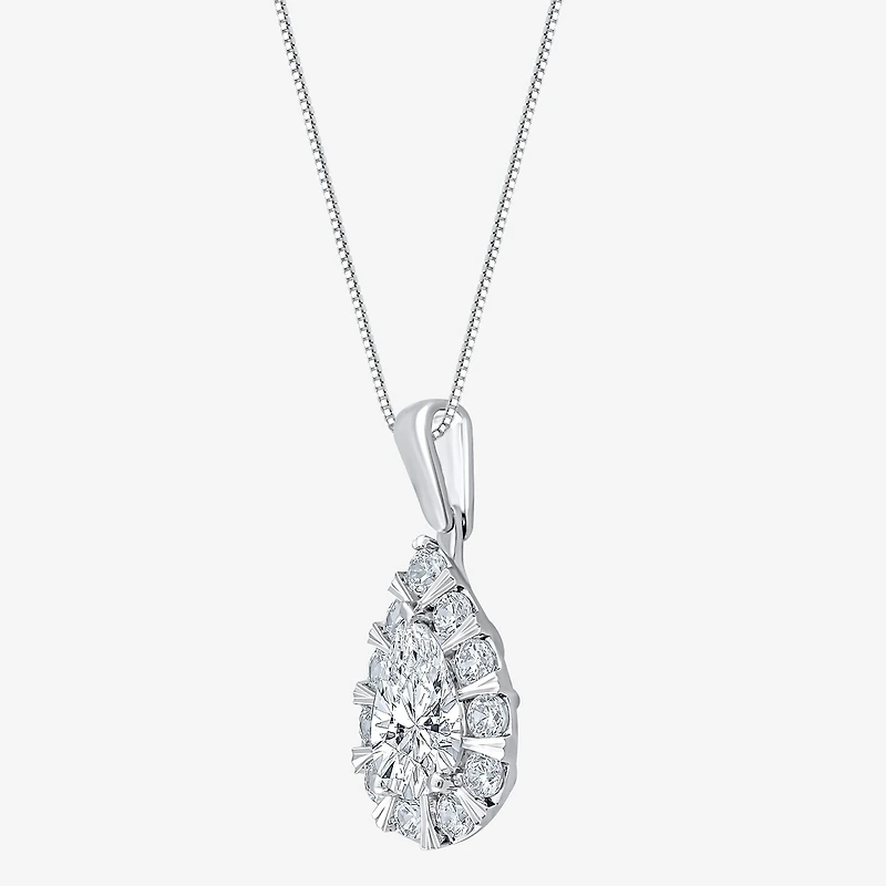 (F / Vs2) Womens 1 CT. T.W. Lab Grown White Diamond 10K Gold Pear 18 Inch Pendant Necklace