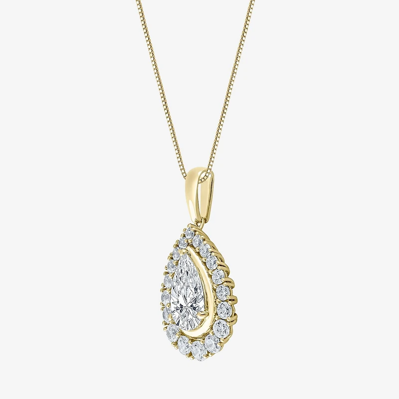 (F / Vs2) Womens 3 CT. T.W. Lab Grown White Diamond 10K Gold Pear 18 Inch Pendant Necklace