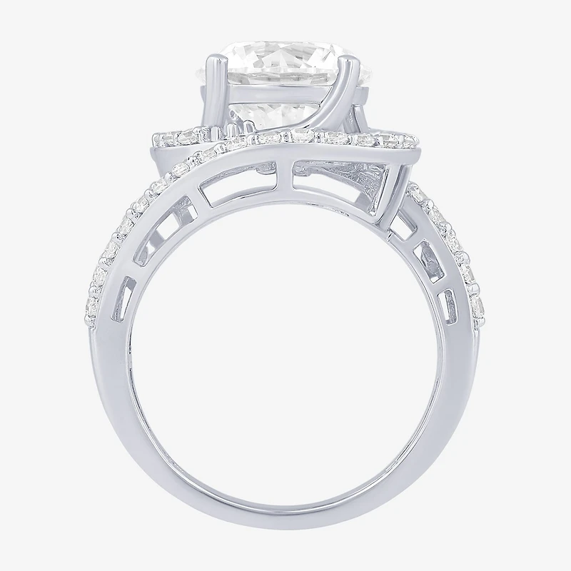 (F / Vs2) Womens 5 CT. T.W. Lab Grown White Diamond 10K Gold Halo Side Stone Cocktail Ring