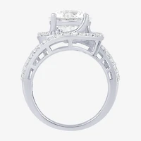 (F / Vs2) Womens 5 CT. T.W. Lab Grown White Diamond 10K Gold Halo Side Stone Cocktail Ring