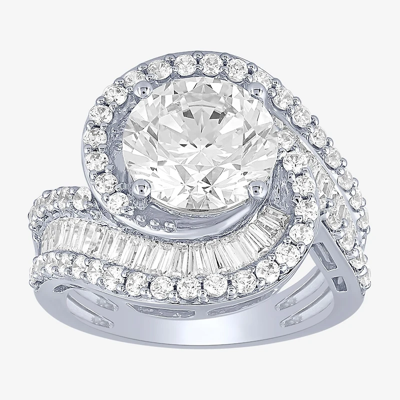 (F / Vs2) Womens 5 CT. T.W. Lab Grown White Diamond 10K Gold Halo Side Stone Cocktail Ring