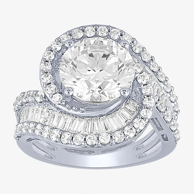 (F / Vs2) Womens 5 CT. T.W. Lab Grown White Diamond 10K Gold Halo Side Stone Cocktail Ring