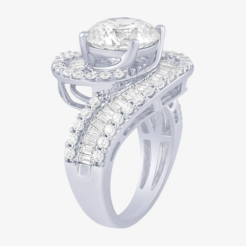 (F / Vs2) Womens 5 CT. T.W. Lab Grown White Diamond 10K Gold Halo Side Stone Cocktail Ring