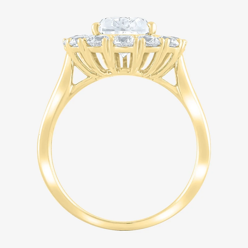 (F / Vs2) Womens 3 CT. T.W. Lab Grown White Diamond 10K Gold Pear Halo Cocktail Ring