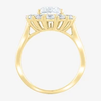 (F / Vs2) Womens 3 CT. T.W. Lab Grown White Diamond 10K Gold Pear Halo Cocktail Ring