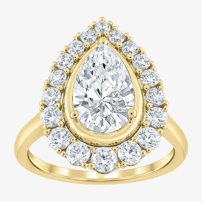 (F / Vs2) Womens 3 CT. T.W. Lab Grown White Diamond 10K Gold Pear Halo Cocktail Ring