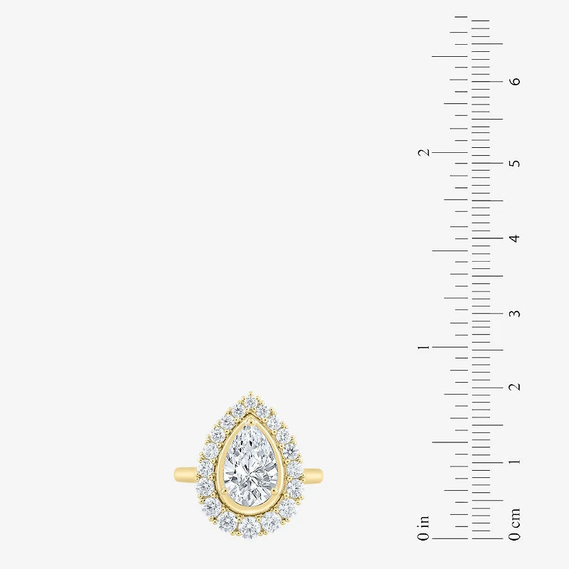 (F / Vs2) Womens 3 CT. T.W. Lab Grown White Diamond 10K Gold Pear Halo Cocktail Ring