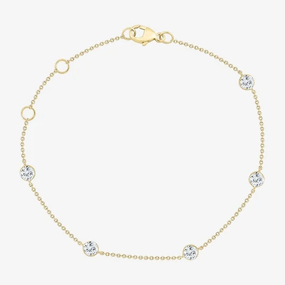 Floating Diamonds (F / Vs2) Womens 14K Gold 7.25 Inch Solid Cable Chain Bracelet