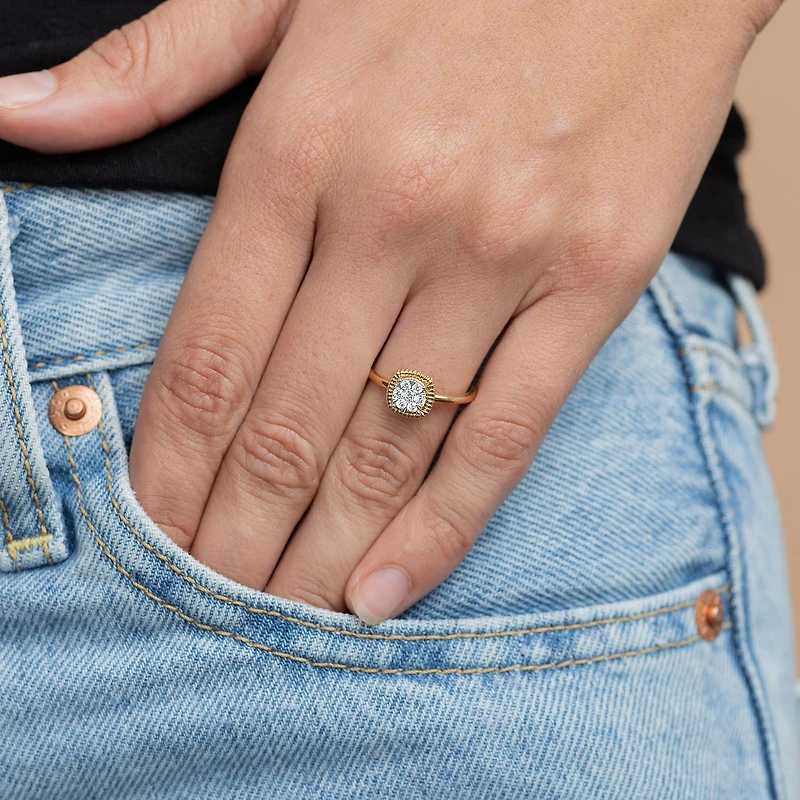 Diamond Blossom (G, Si2) Womens 1/5 CT. Lab Grown White 10K Gold Halo Cocktail Ring