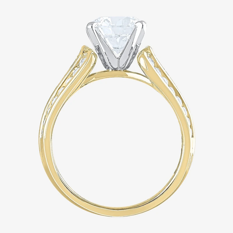 (F / Vs2) Womens 3 CT. T.W. Lab Grown White Diamond 10K Gold Round Side Stone Engagement Ring