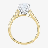 (F / Vs2) Womens 3 CT. T.W. Lab Grown White Diamond 10K Gold Round Side Stone Engagement Ring