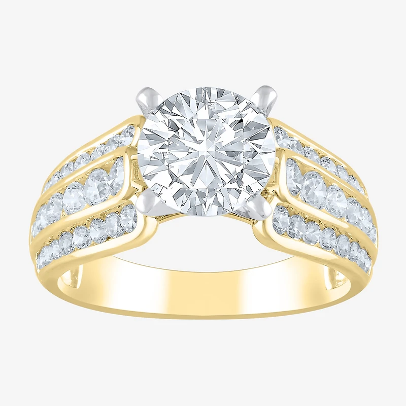 (F / Vs2) Womens 3 CT. T.W. Lab Grown White Diamond 10K Gold Round Side Stone Engagement Ring