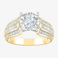 (F / Vs2) Womens 3 CT. T.W. Lab Grown White Diamond 10K Gold Round Side Stone Engagement Ring