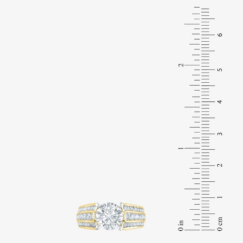 (F / Vs2) Womens 3 CT. T.W. Lab Grown White Diamond 10K Gold Round Side Stone Engagement Ring