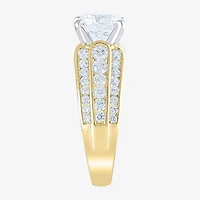 (F / Vs2) Womens 3 CT. T.W. Lab Grown White Diamond 10K Gold Round Side Stone Engagement Ring