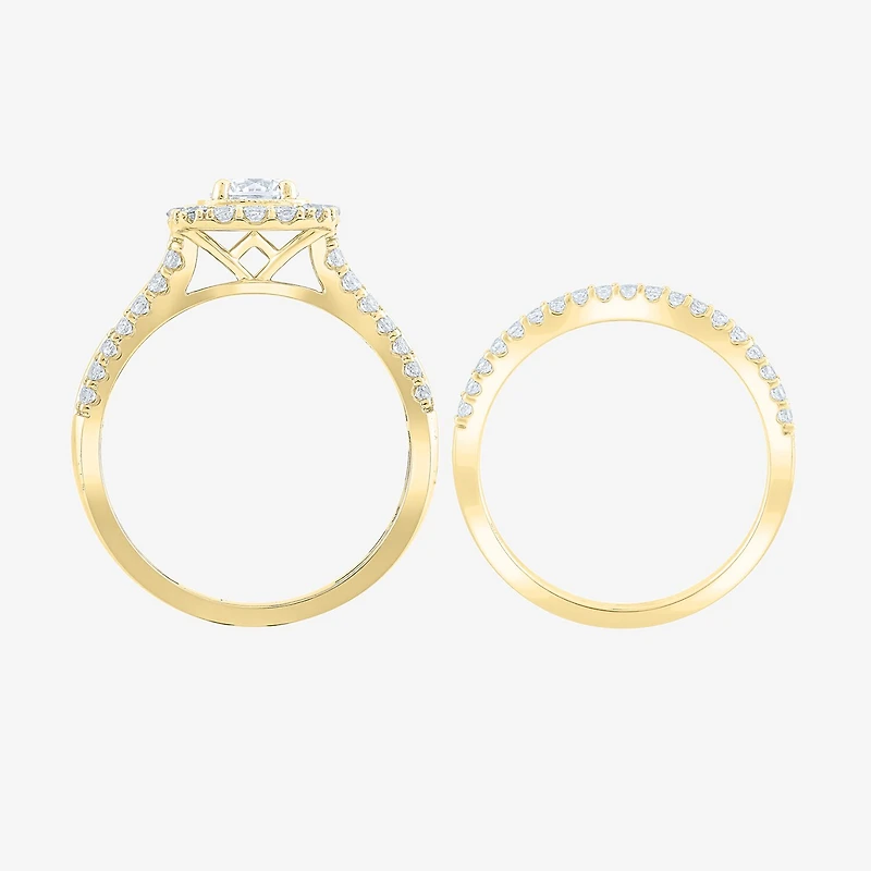 (F /Vs2) Unisex Adult 1 1/2 CT. T.W. Lab Grown White Diamond 10K Gold Side Stone Wedding Bridal Set