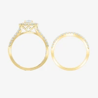 (F /Vs2) Unisex Adult 1 1/2 CT. T.W. Lab Grown White Diamond 10K Gold Side Stone Wedding Bridal Set