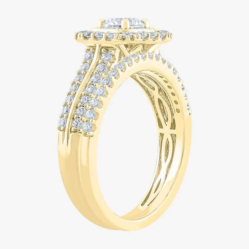 (F /Vs2) Unisex Adult 1 1/2 CT. T.W. Lab Grown White Diamond 10K Gold Side Stone Wedding Bridal Set