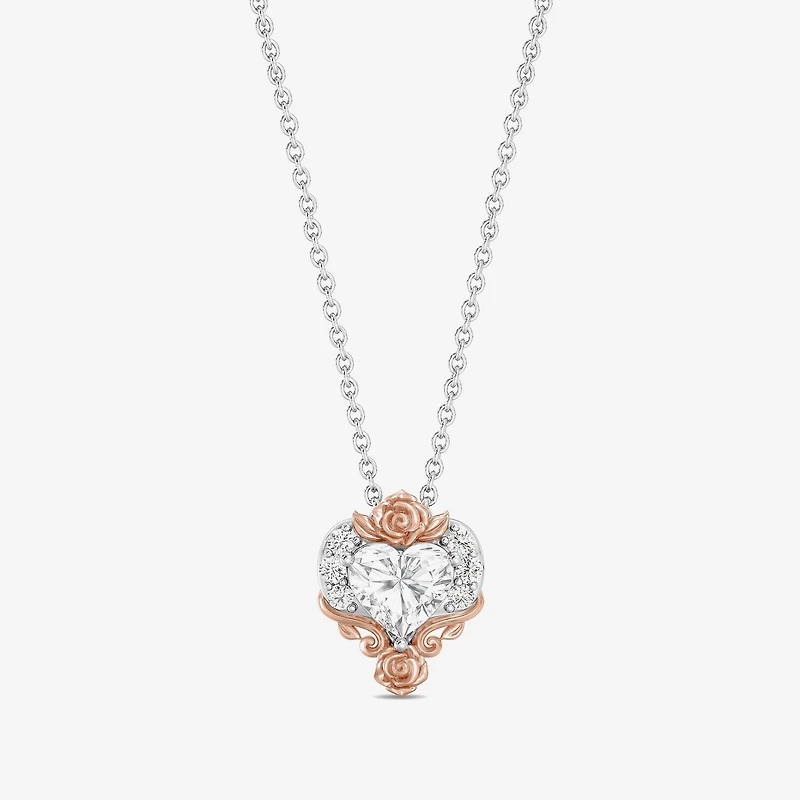 (I Womens 1 1/10 CT. T.W. Lab Grown White Diamond 14K Rose Gold Over Silver Sterling Silver Heart 18 Inch Pendant Necklace