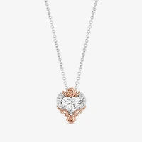 (I Womens 1 1/10 CT. T.W.  Lab Grown White Diamond 14K Rose Gold Over Silver Sterling Silver Heart 18 Inch Pendant Necklace
