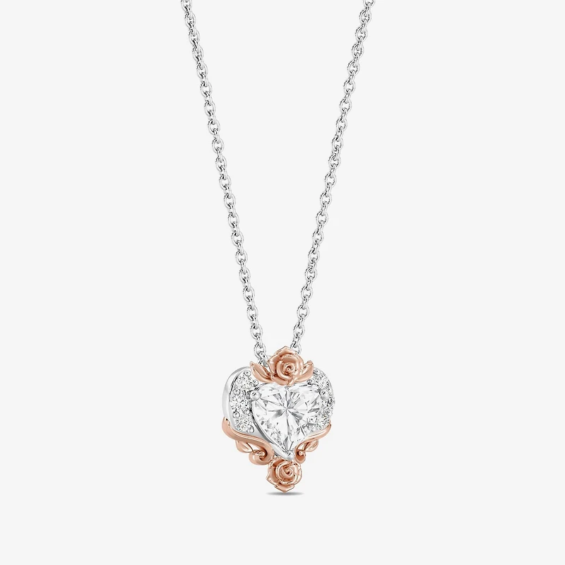 (I Womens 1 1/10 CT. T.W. Lab Grown White Diamond 14K Rose Gold Over Silver Sterling Silver Heart 18 Inch Pendant Necklace