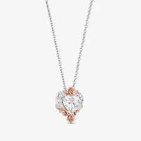 (I Womens 1 1/10 CT. T.W.  Lab Grown White Diamond 14K Rose Gold Over Silver Sterling Silver Heart 18 Inch Pendant Necklace