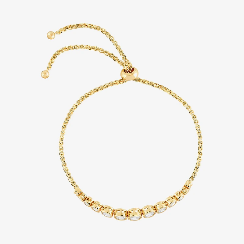 Limited Quantities! Womens White Cubic Zirconia 14K Gold Over Silver Bolo Bracelet