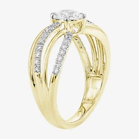 (F / Si2) Womens 1 CT. T.W. Lab Grown White Diamond 10K Gold Round Crossover Side Stone Cocktail Ring