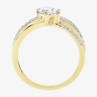 (F / Si2) Womens 1 CT. T.W. Lab Grown White Diamond 10K Gold Round Crossover Side Stone Cocktail Ring